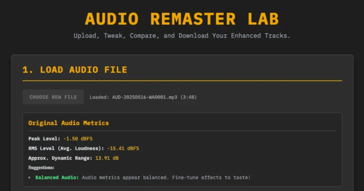 Screenshot of Remaster Audio project